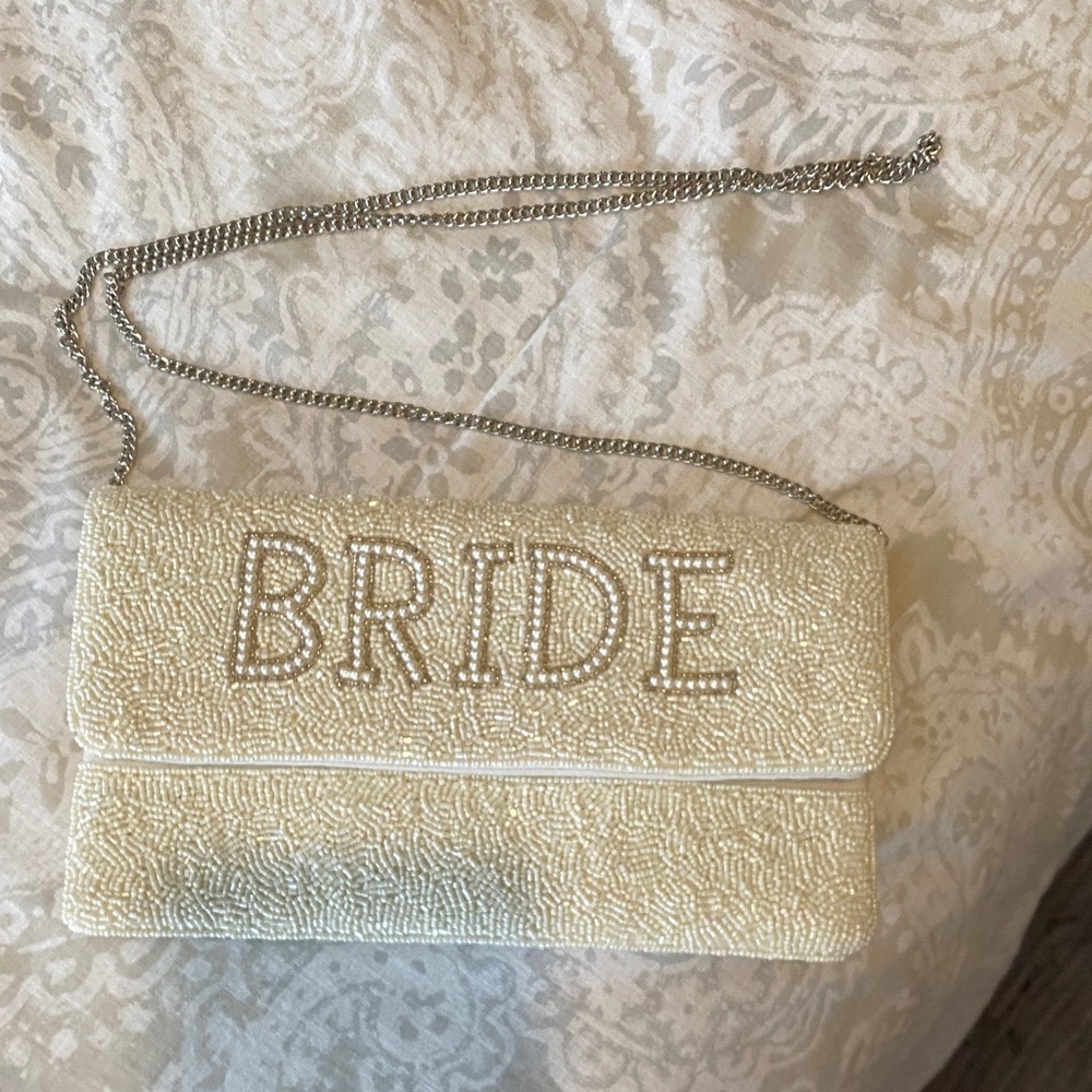 Bride Beaded White Clutch with Chain
